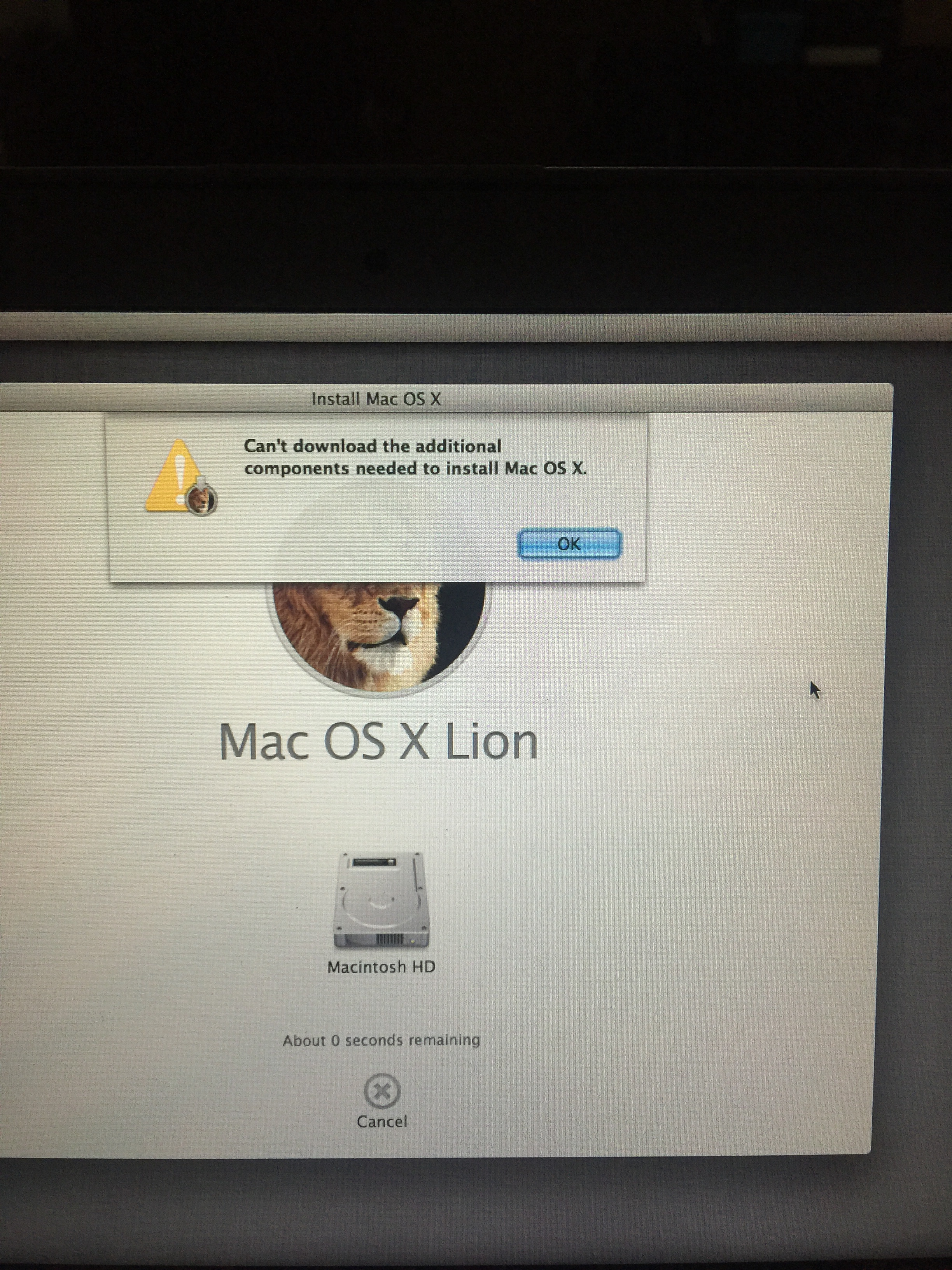 mac os x lion cannot download additional components