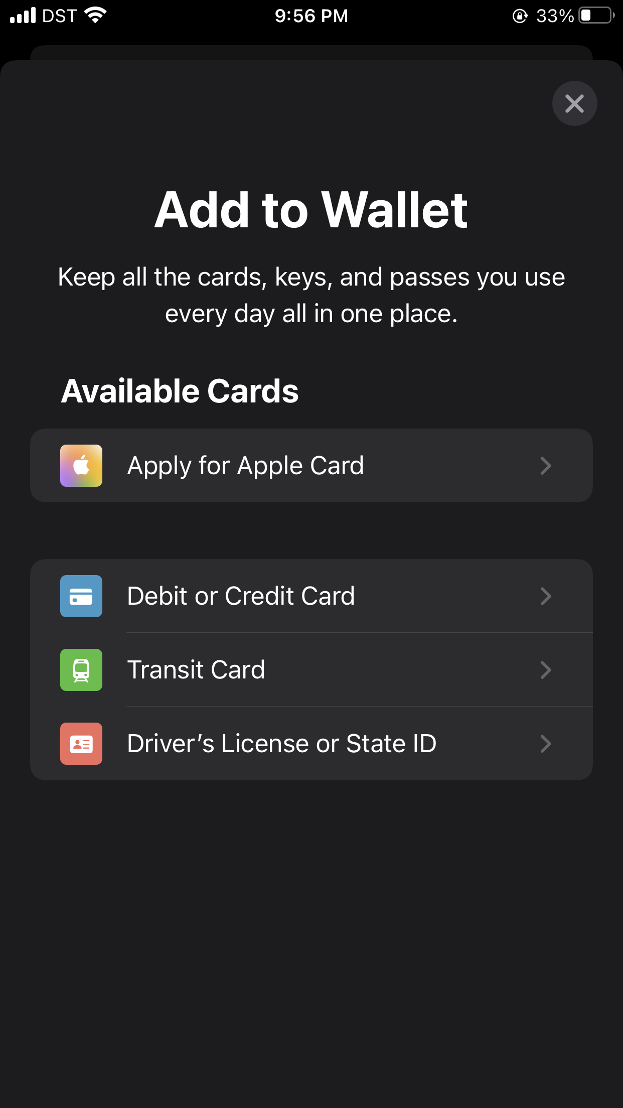 My wallet app does not have option to add… Apple Community