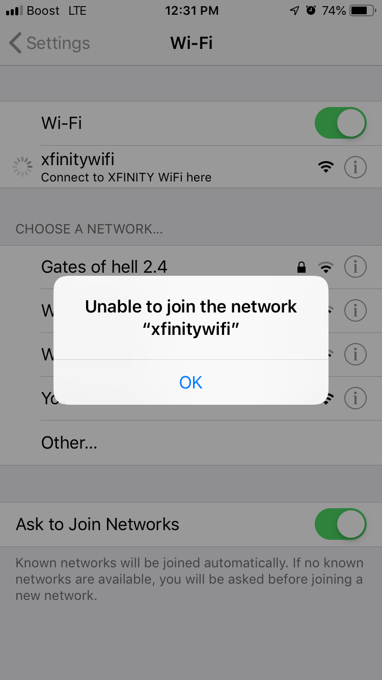 iPhone unable to connect to xfinity hotsp… - Apple Community