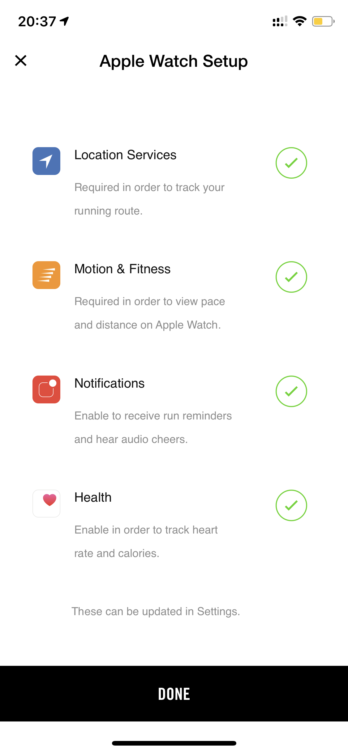 nike run club apple watch motion and fitness access required