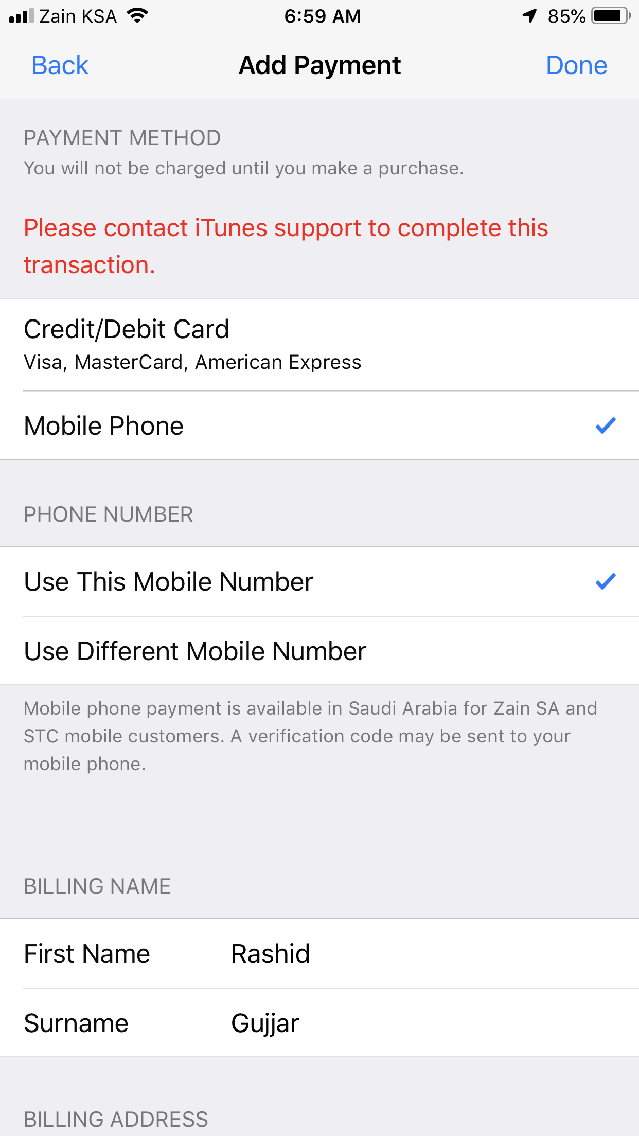 How can I complete my billing method Apple Community