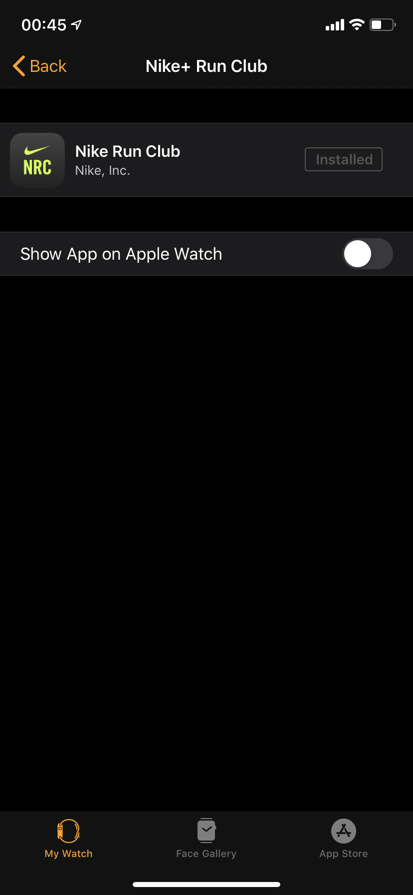 Nike Run Club “Show App on Apple Watch 