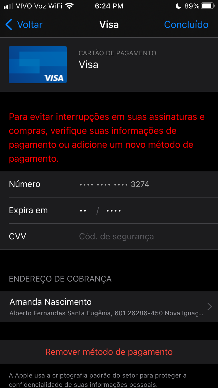 Não consigo por cartão para pagar a minha… - Apple Community