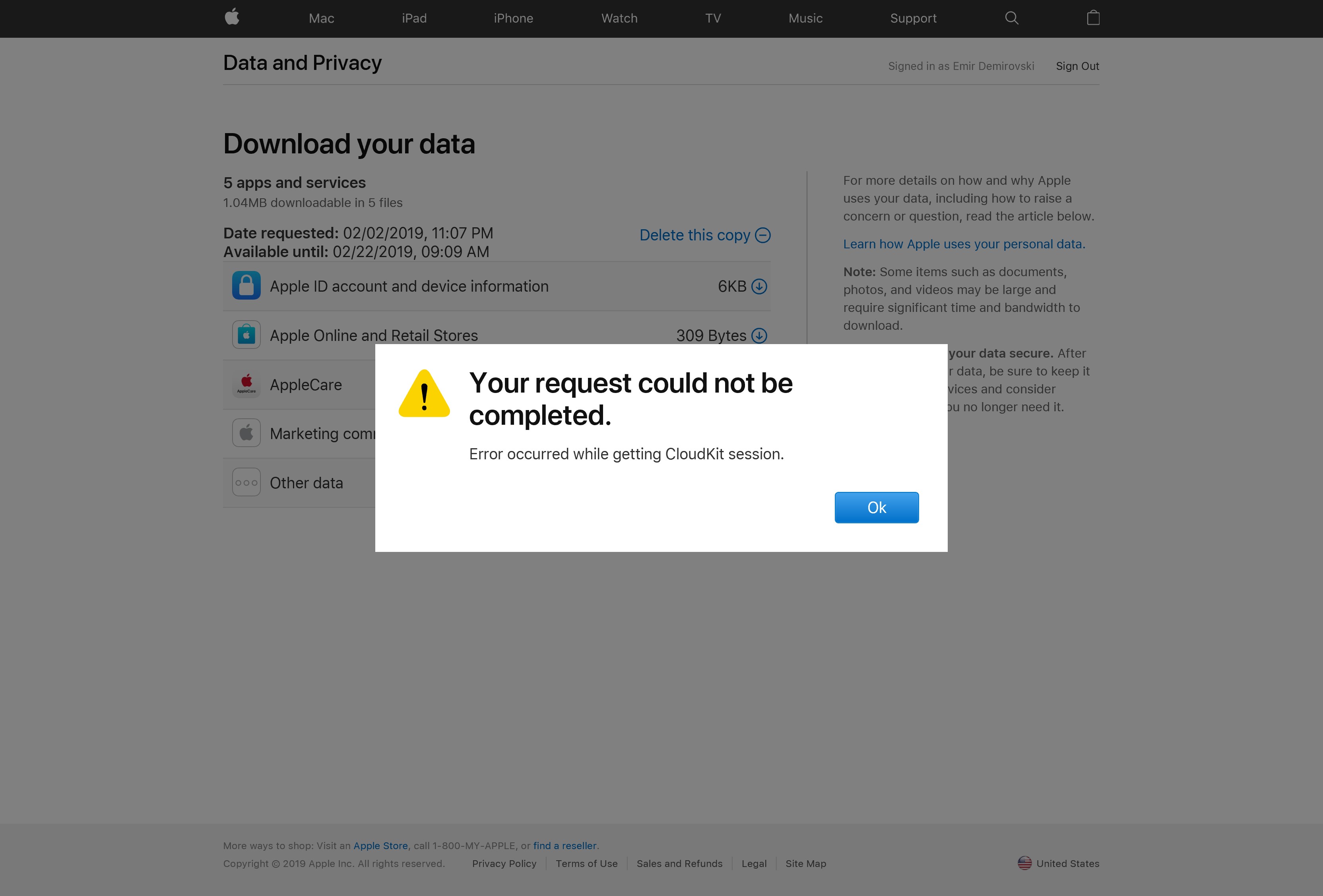 I Can't Download my Privacy Data ! HELP - Apple Community