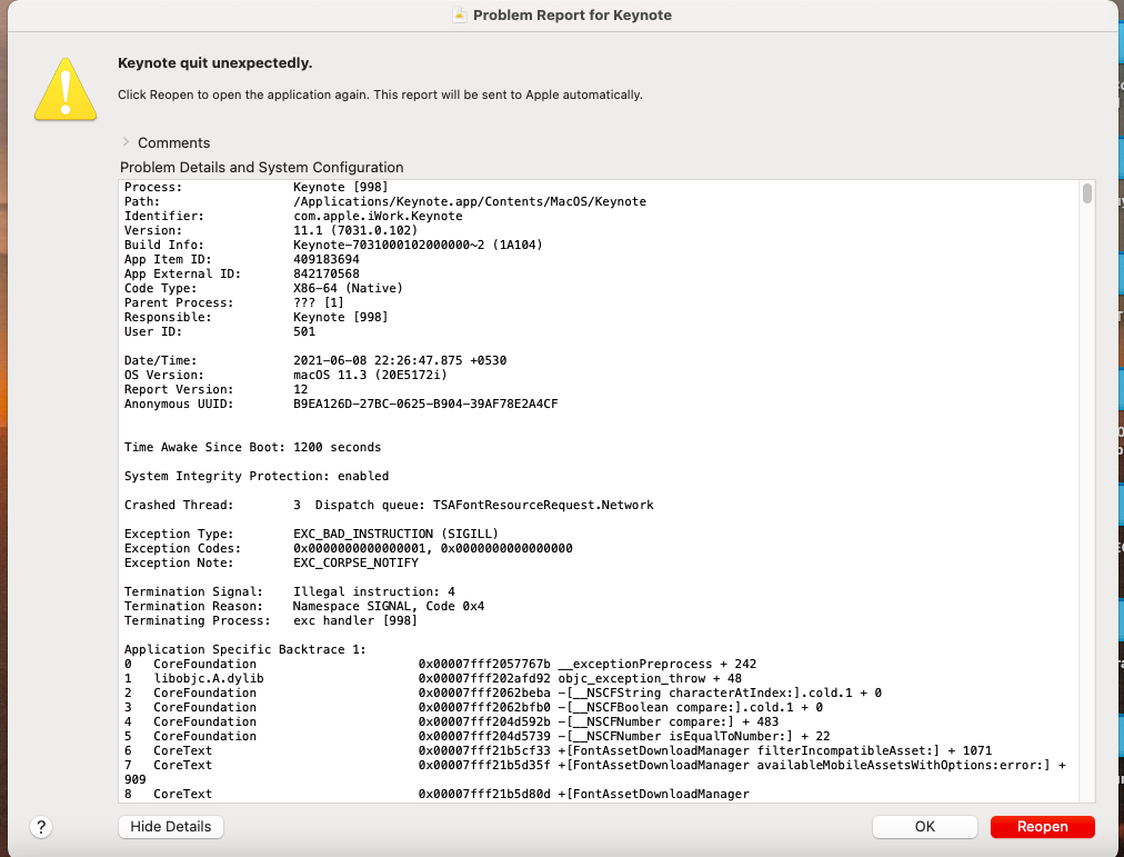 Keynote Quit Unexpectedly Click Reopen … Apple Community