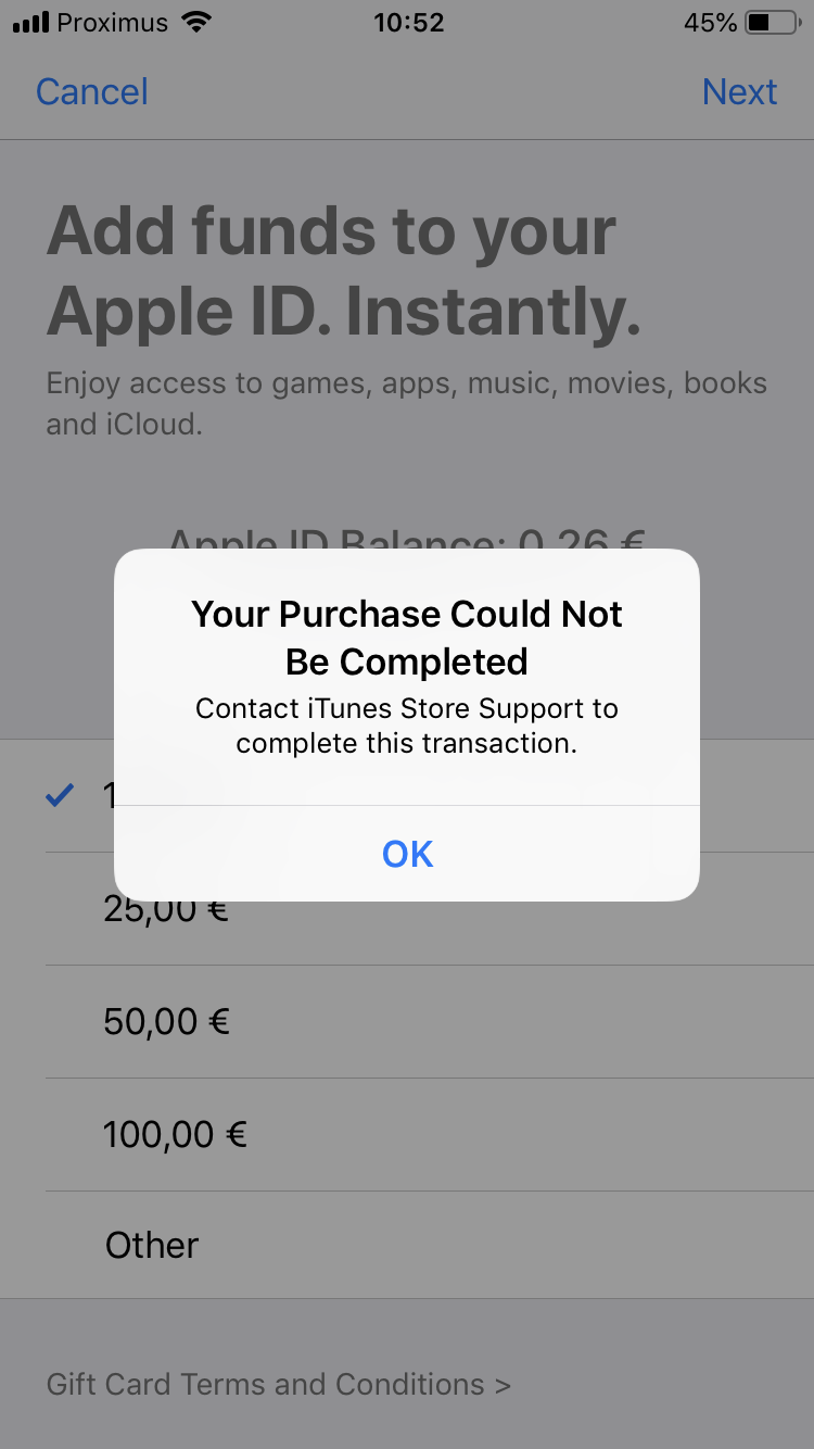 Error When I Want To Add Funds To Apple Id Apple Community