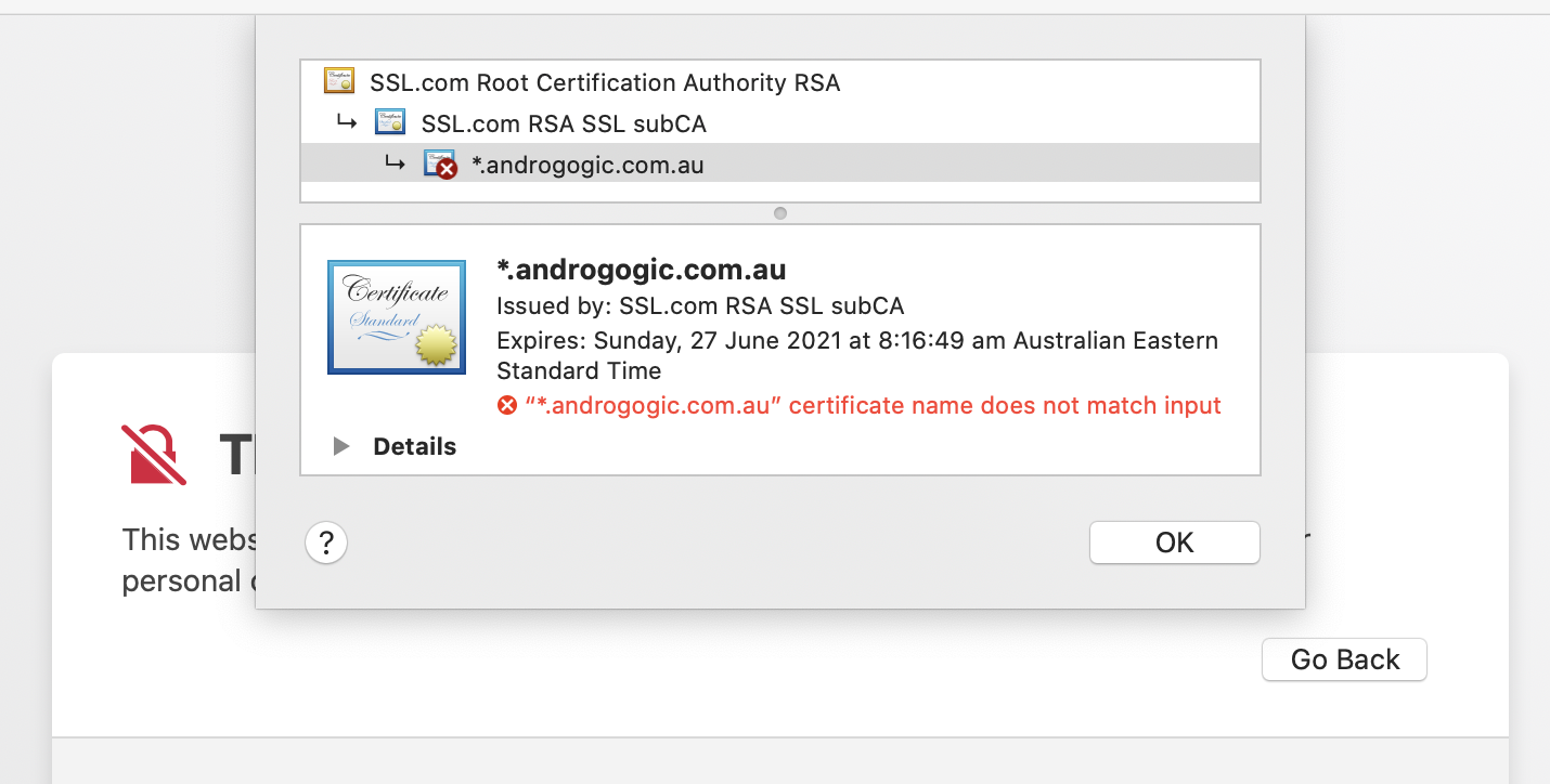 the ssl certificate error safari