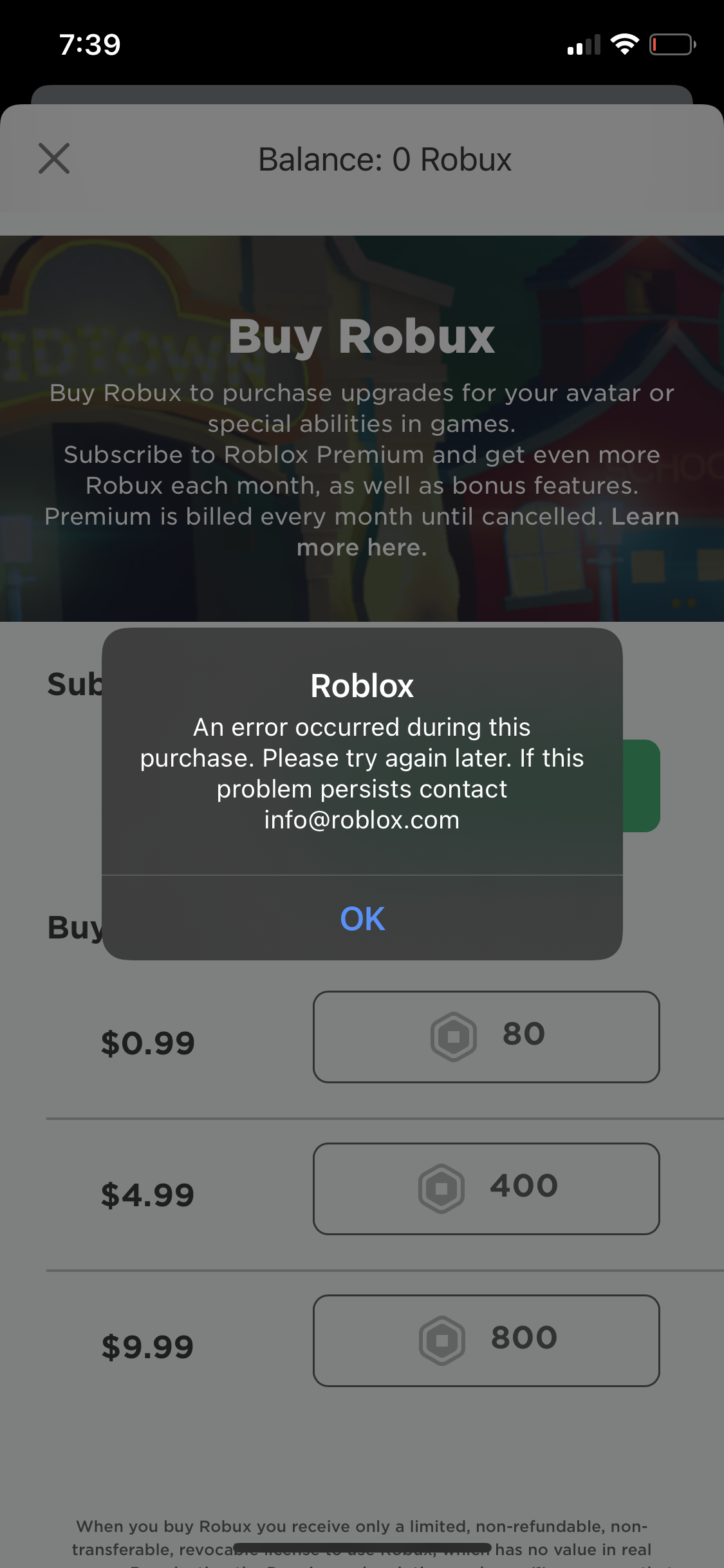 It Won T Let Me Buy Robux On My Iphone Apple Community - how to get more robux options on iphone