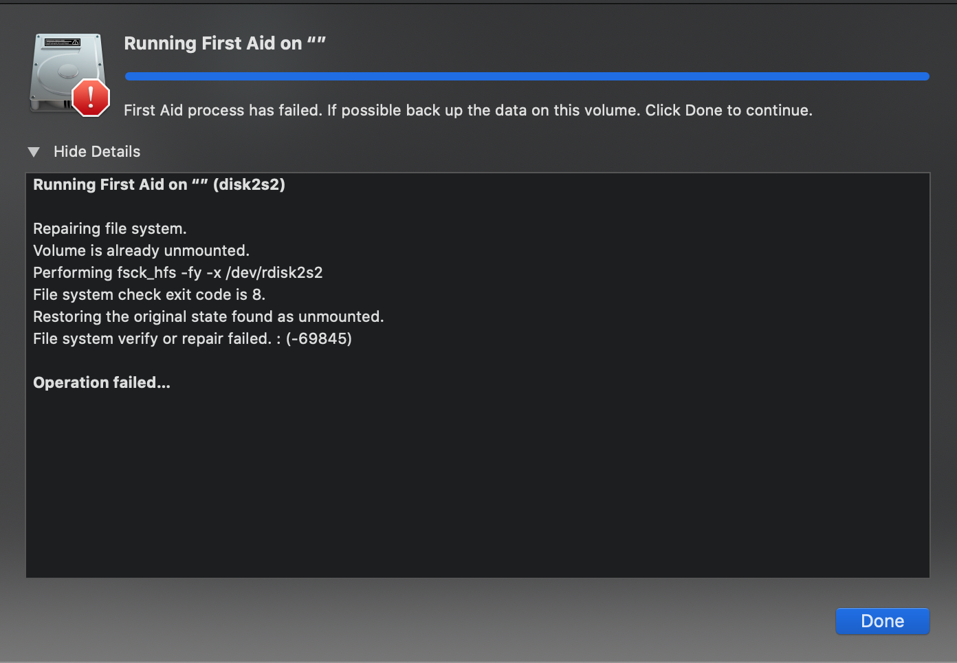 External SSD Backup First Aid failed Di… Apple Community