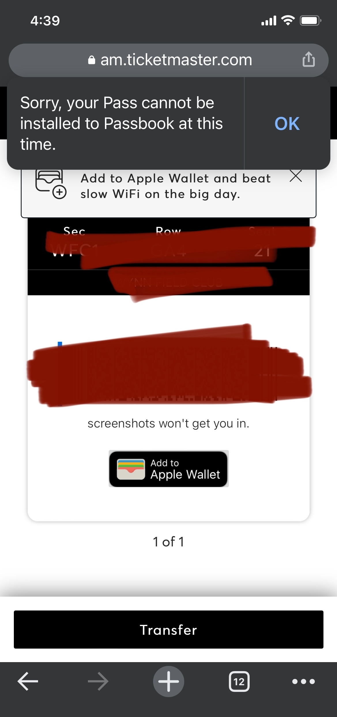 My ticket isn't working in my Apple Wallet. What should I do? – Ticketmaster  Help