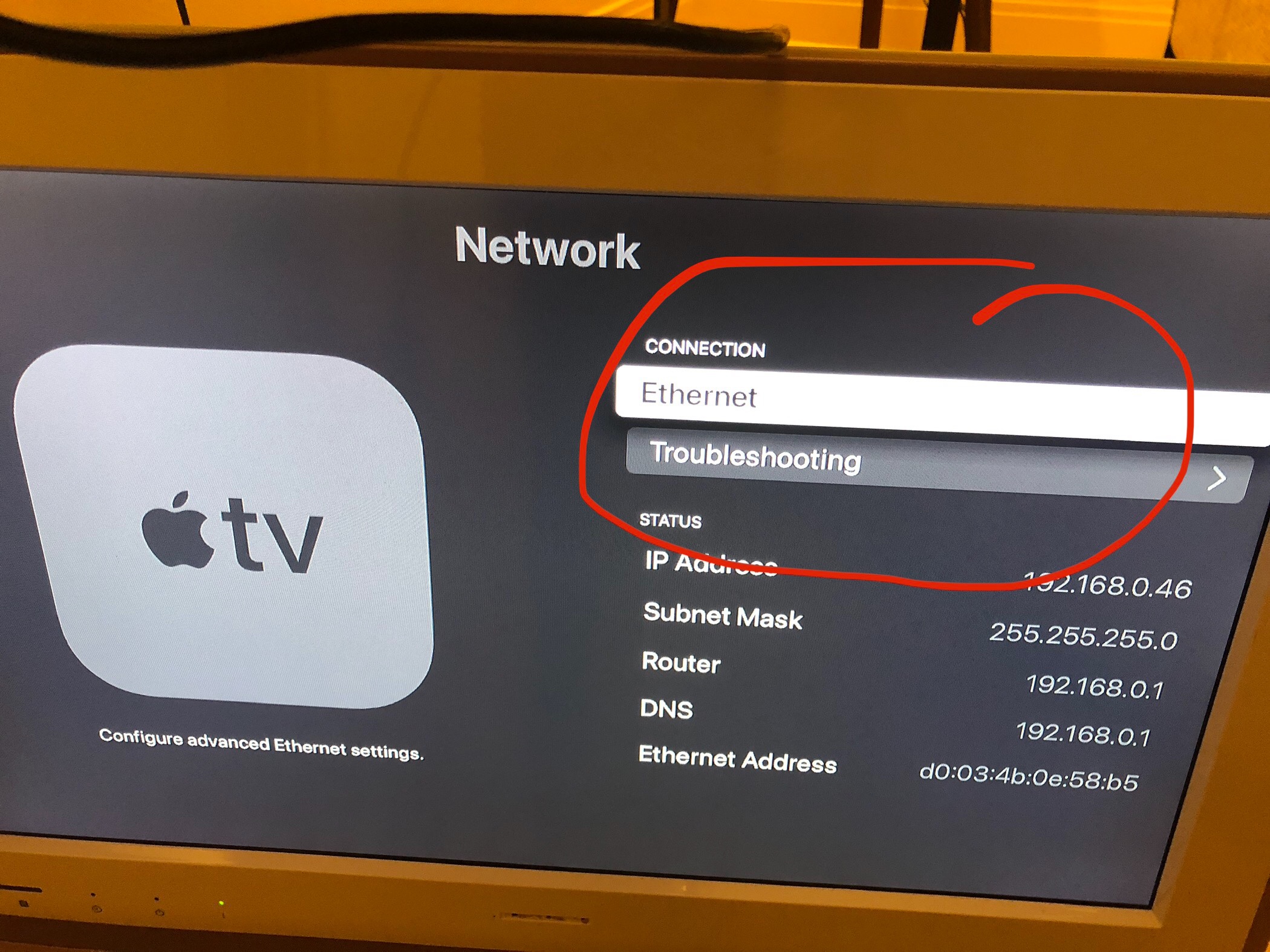 Apple TV Gen 4 - Preset on ethern… -