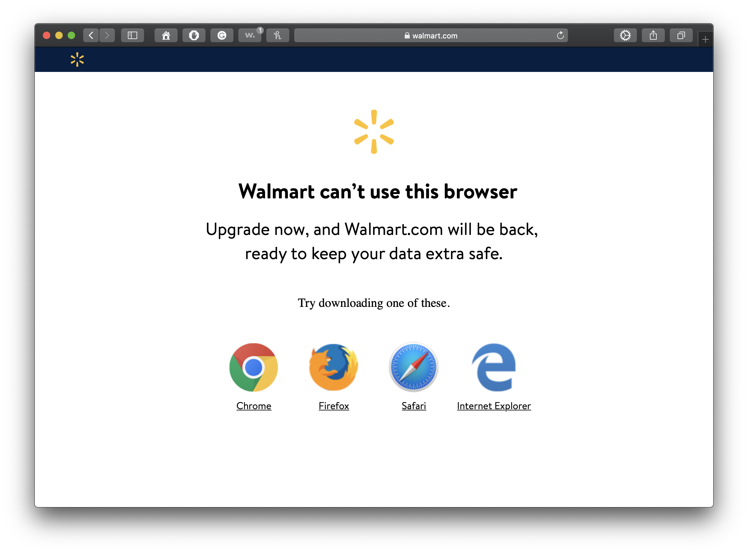 "Walmart cannot use this Browser" Safari … Apple Community