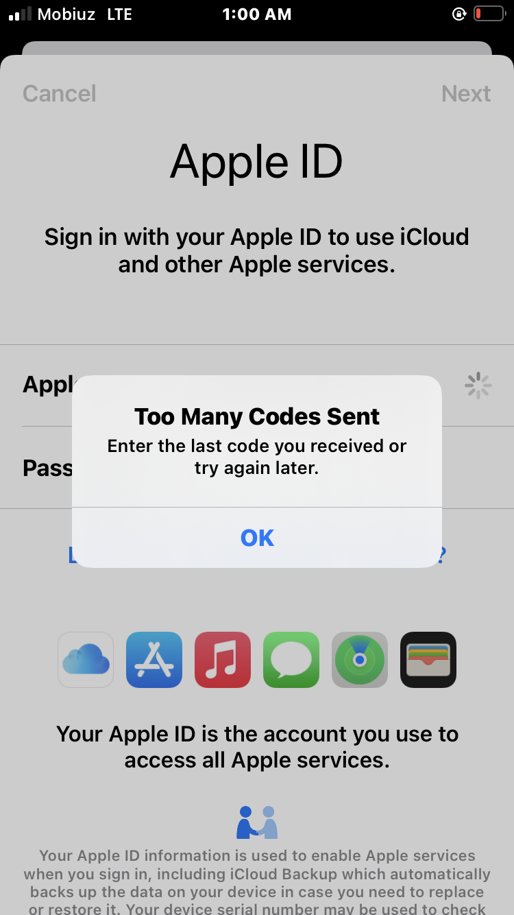 Too many codes sent - Apple Community