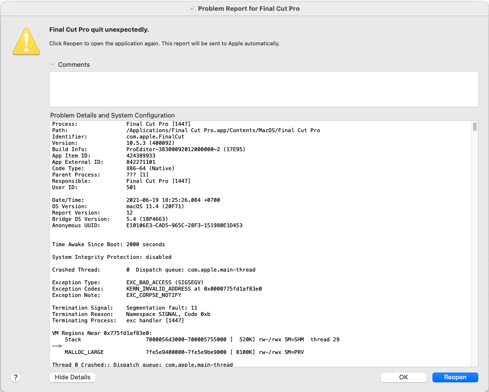Final Cut Pro Crash When Trying To Share Apple Community   E475038b Fef1 4b5a 893b 4cec42ae246e