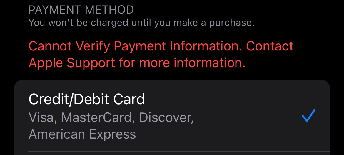  Unable To Verify Payment Method On IPhone Apple Community