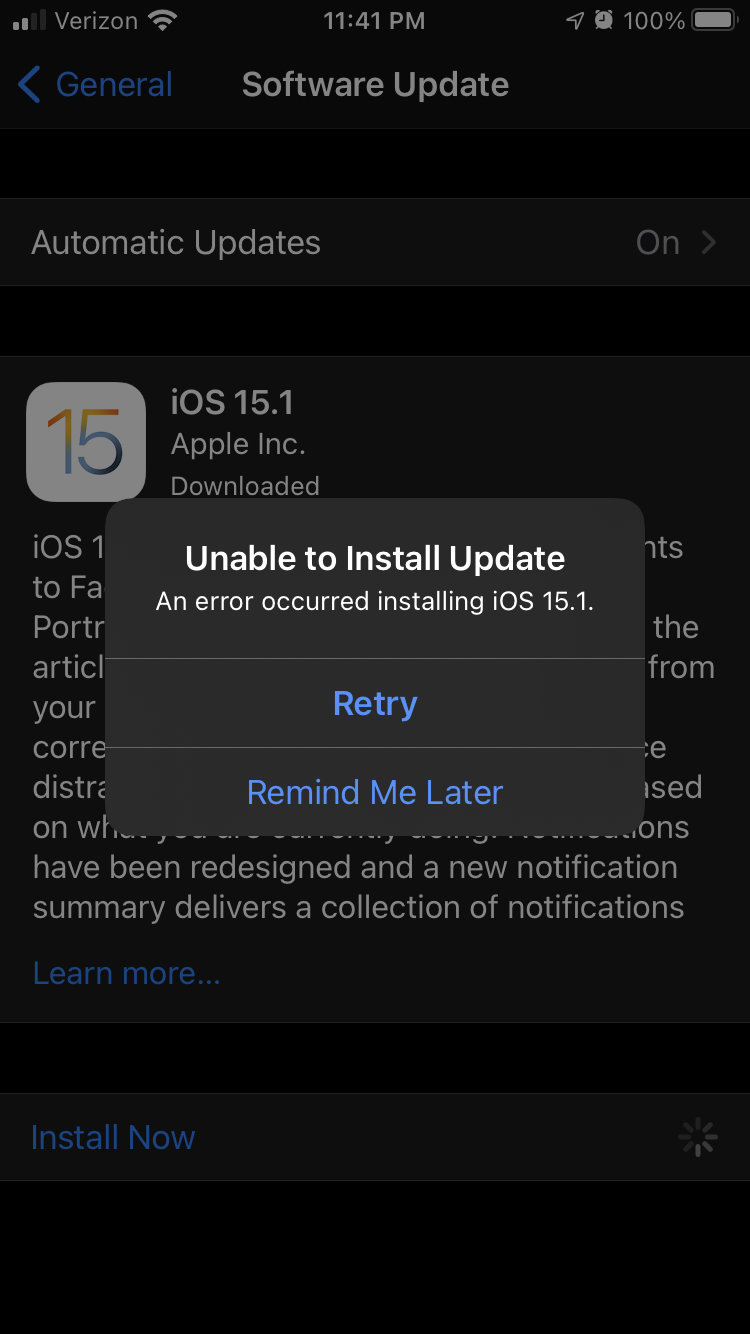 My phone keeps saying the update had an e… Apple Community