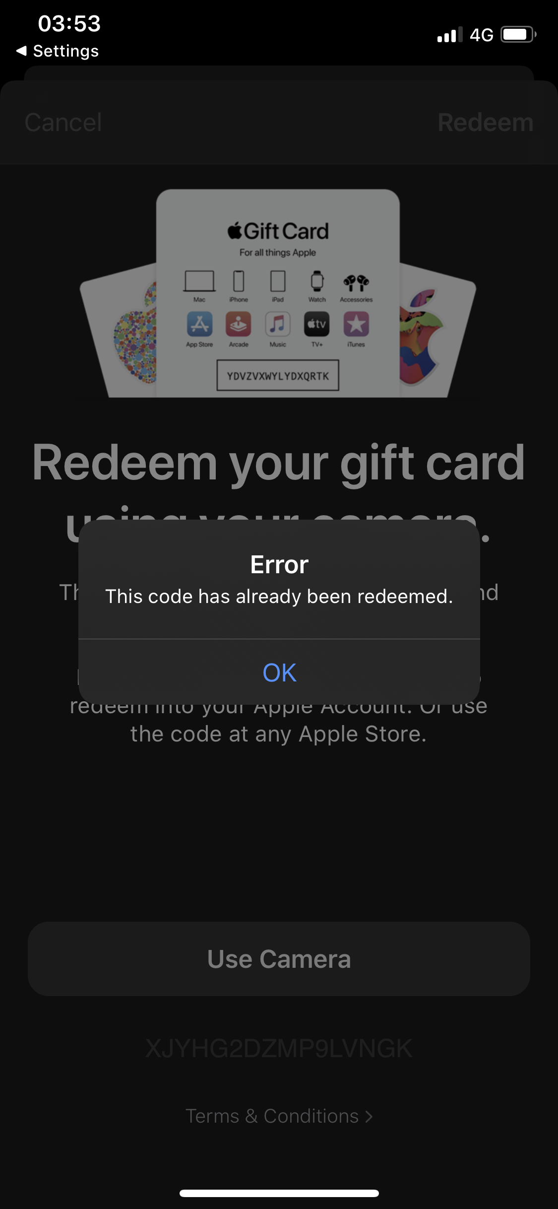 trouble redeeming itunes gift card
