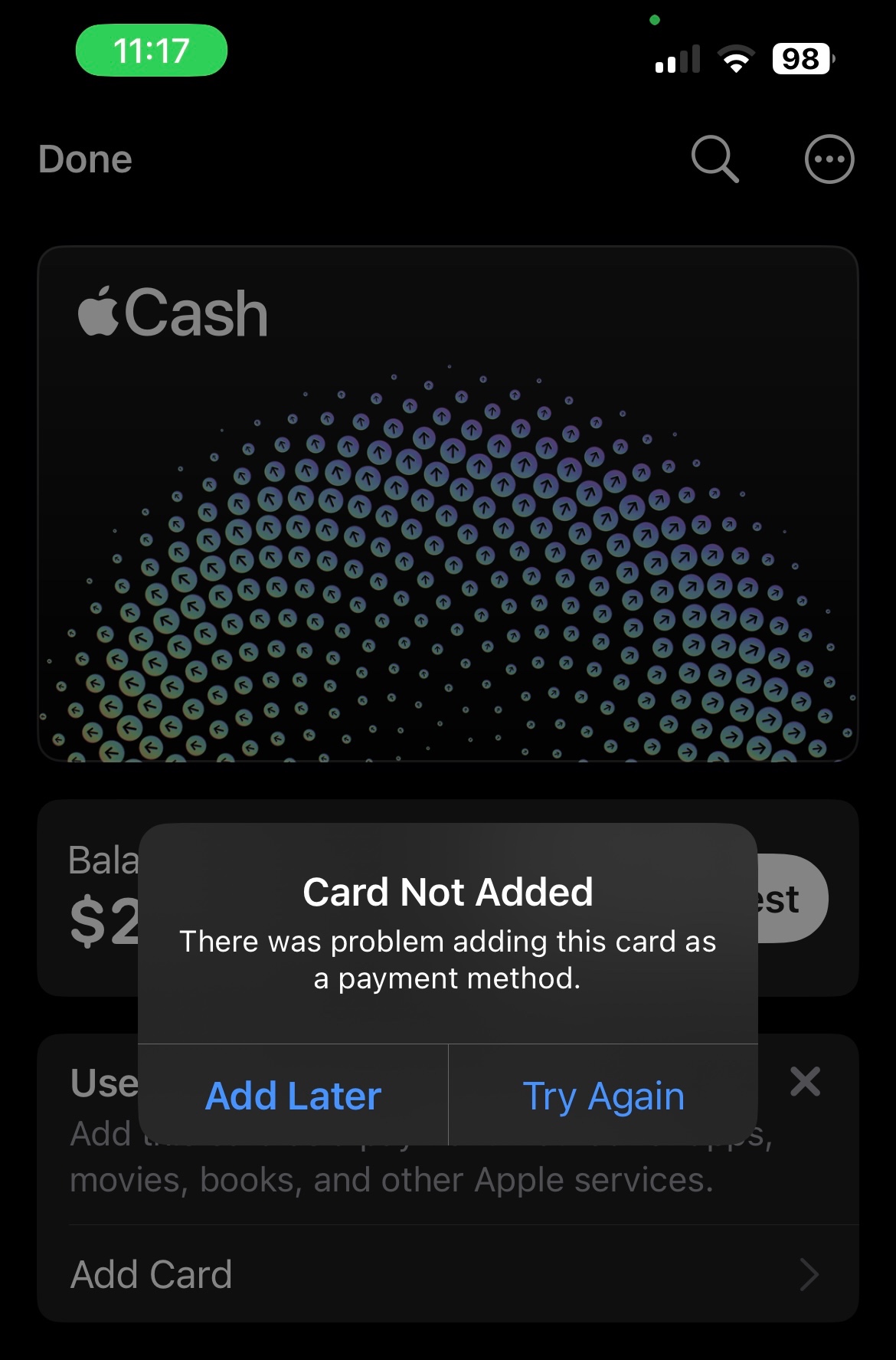 My Apple Cash card keeps saying there's a… - Apple Community