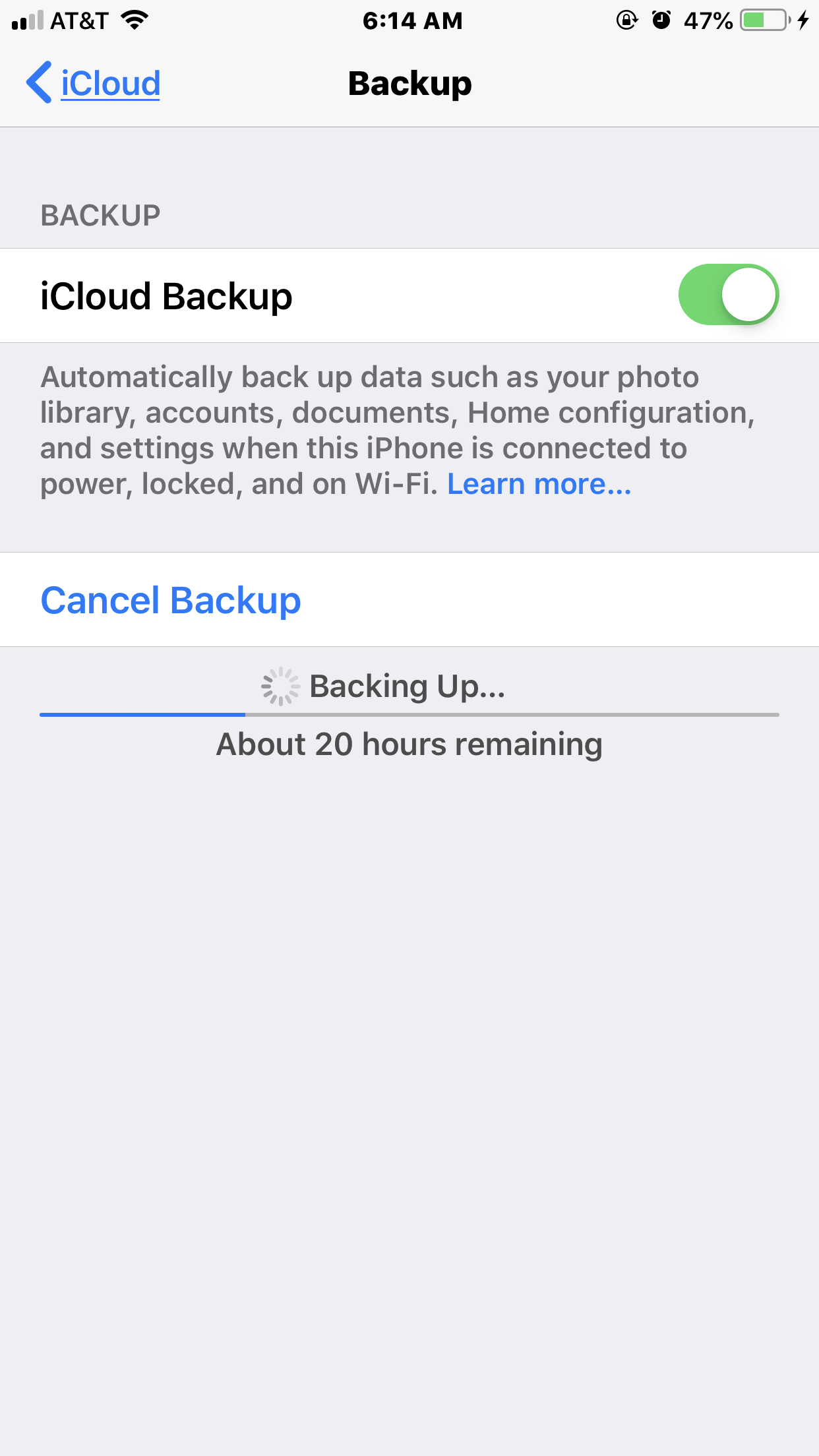 Why is it taking 20 hours to backup my iPhone?