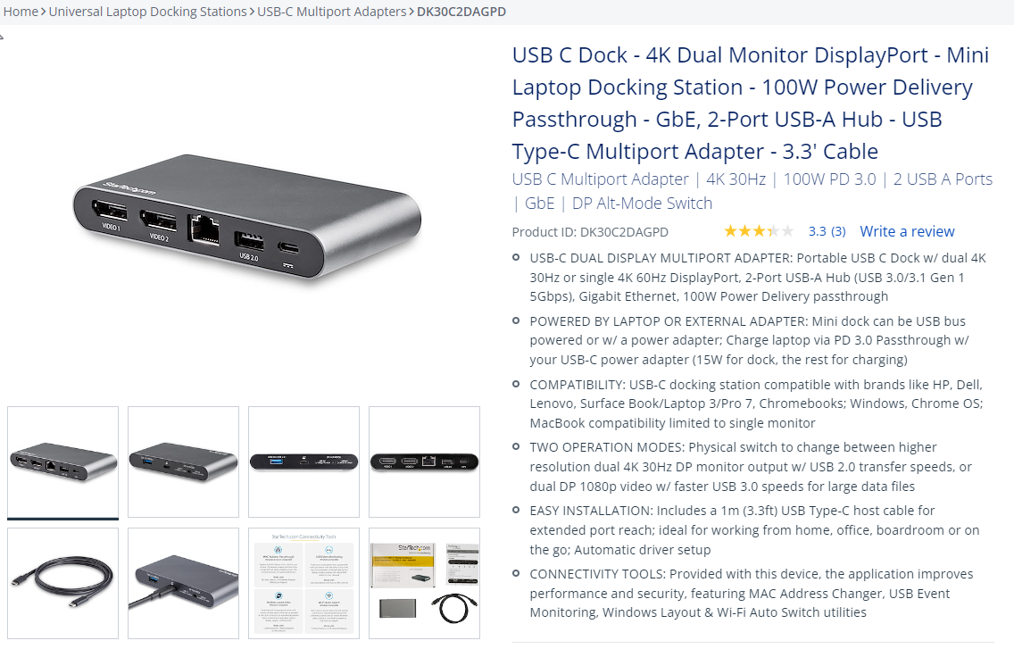 USB C Multiport Adapter Dual 4K HDMI, PD - USB-C Multiport Adapters, Universal Laptop Docking Stations