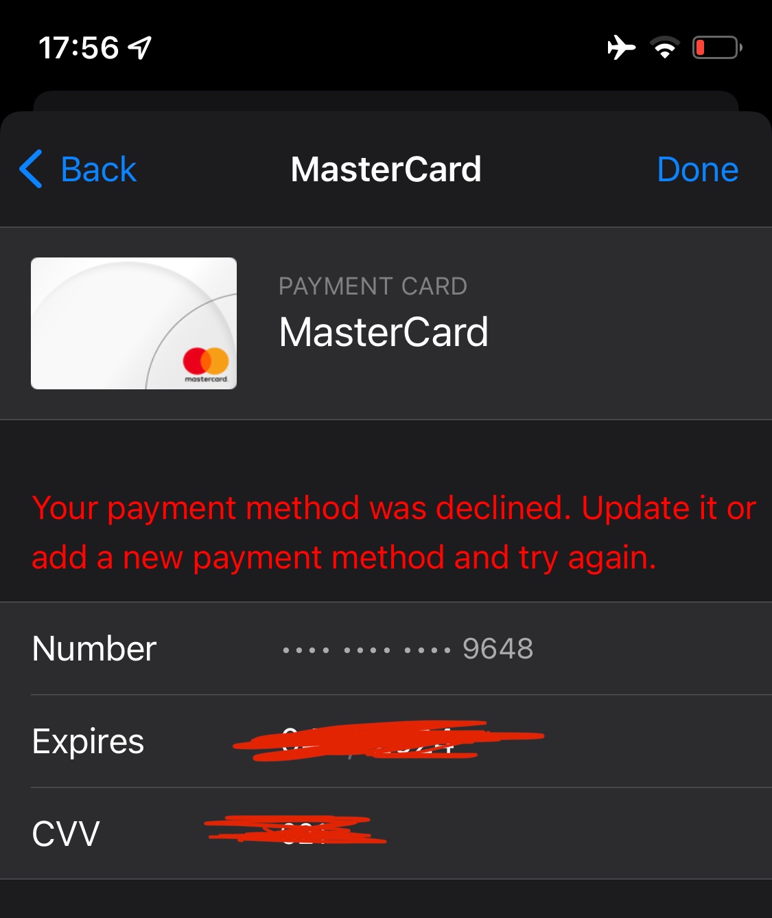 why won't my apple id let me remove a payment method