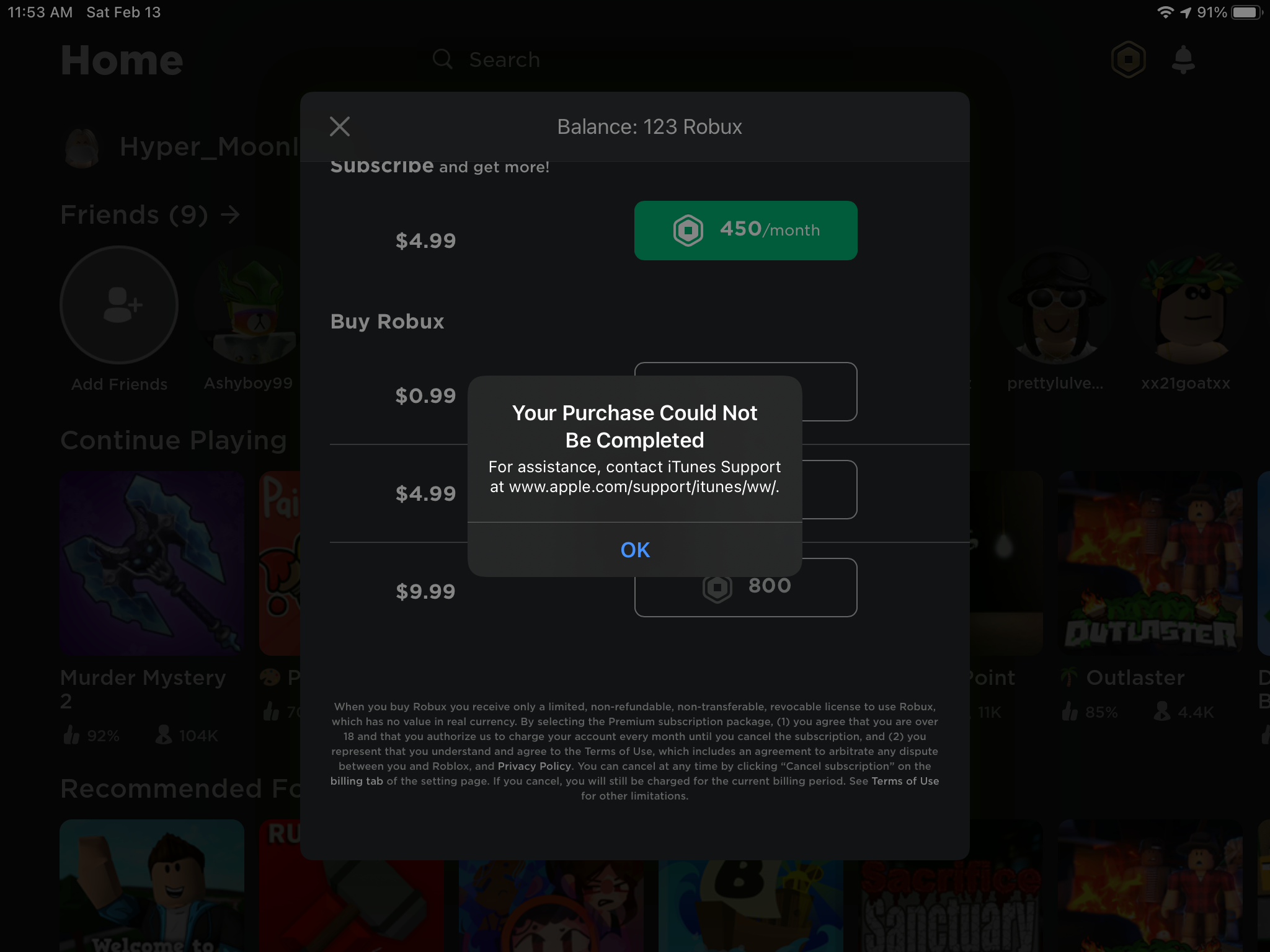 Roblox purchasing error - Apple Community