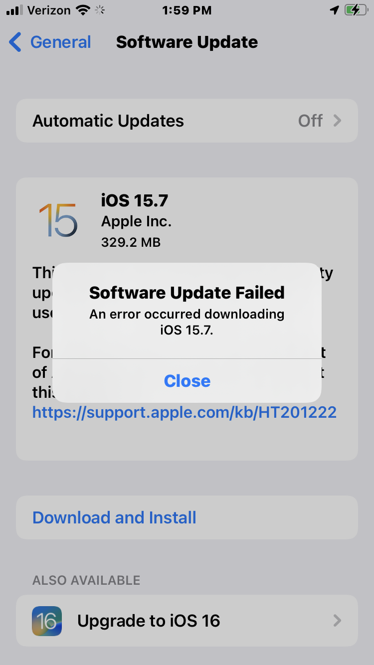 Software Update Failed Error For IOS 15 7 Apple Community