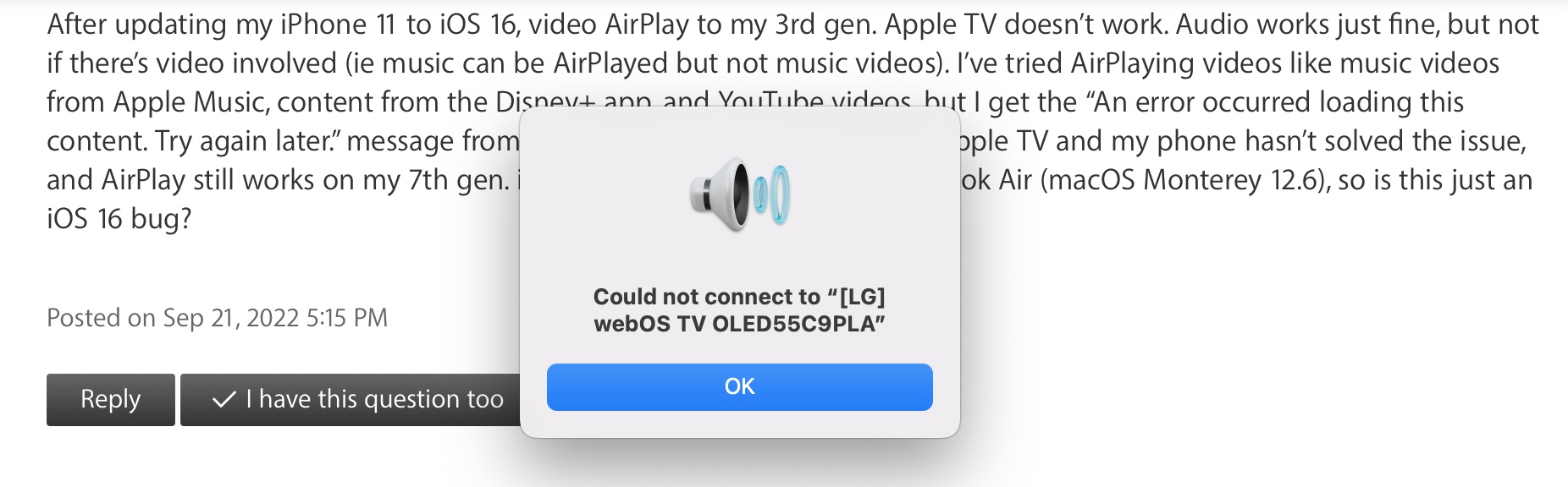 AirPlay not Working after iOS 16 Update - Apple Community