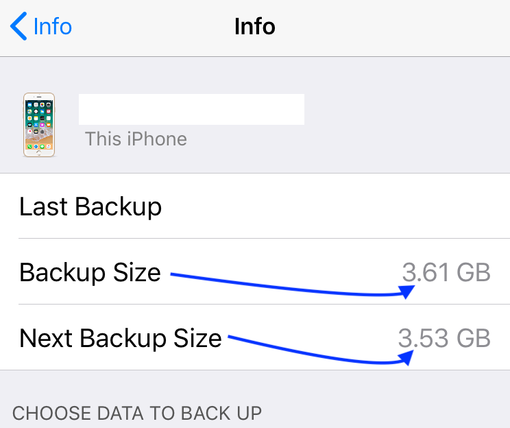 Next Backup Size is larger than actual items being backed up