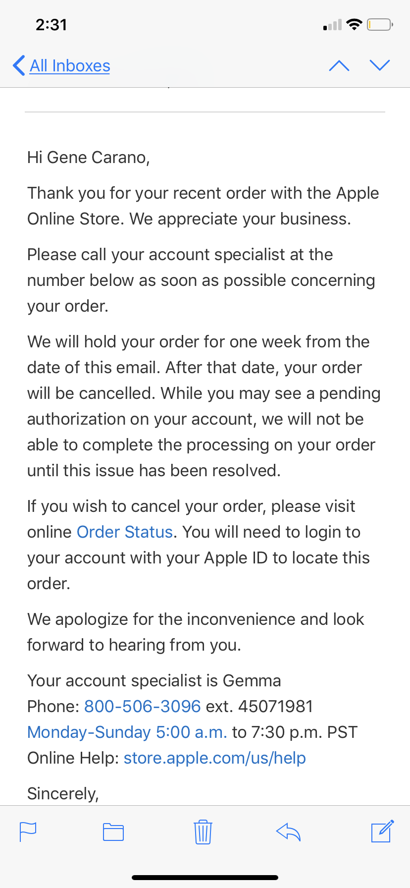 Problem viewing Online Order Status - Apple Community