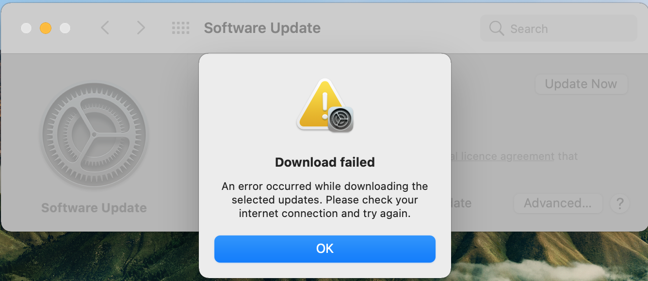 macos update download failed