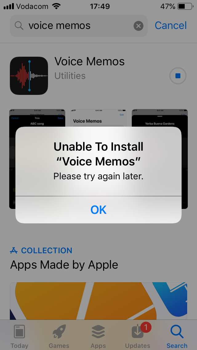 Unable To Install "Voice Memos" - Apple Community
