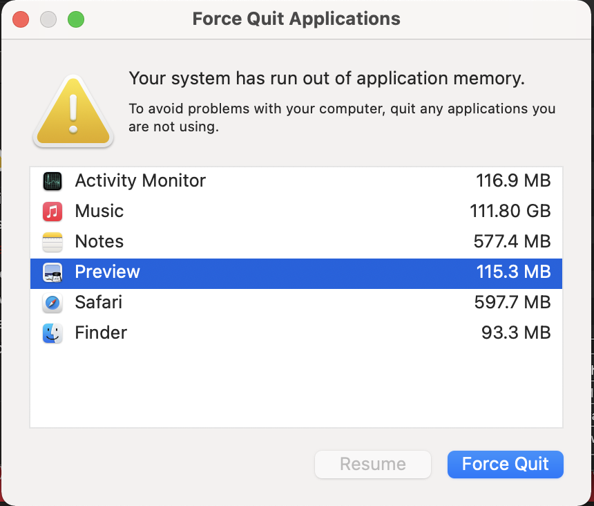 Your system has run out of application memory что делать mac os