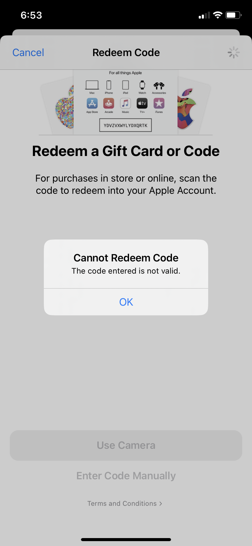 apple gift card not valid - Apple Community