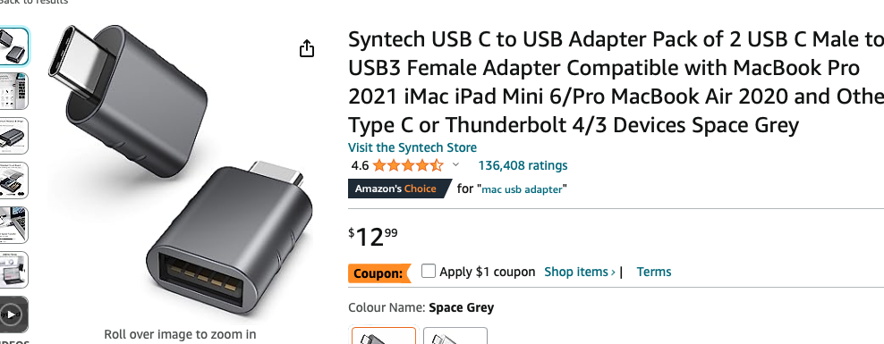 Syntech USB C to USB Adapter Pack of 2,USB C to USB3.0 Female Adapter  Compatible with iPhone 15 MacBook Pro Air, other Type C or Thunderbolt  Devices