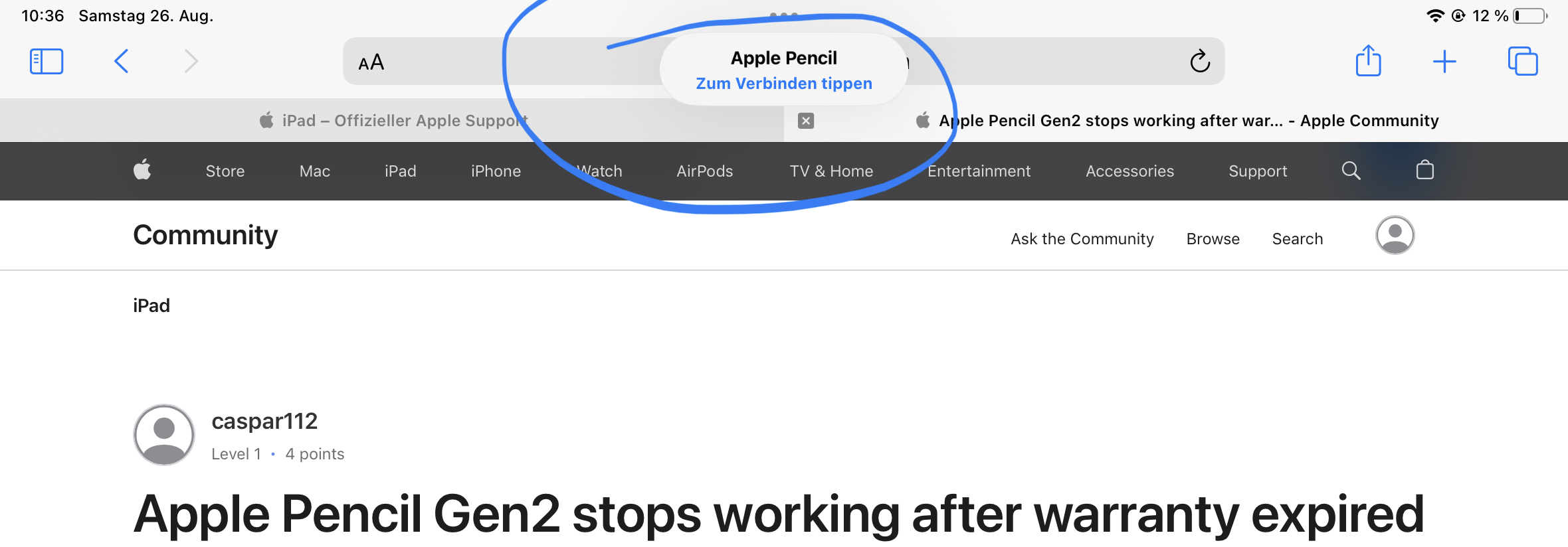 Apple Pencil Gen2 stops working after war… - Apple Community