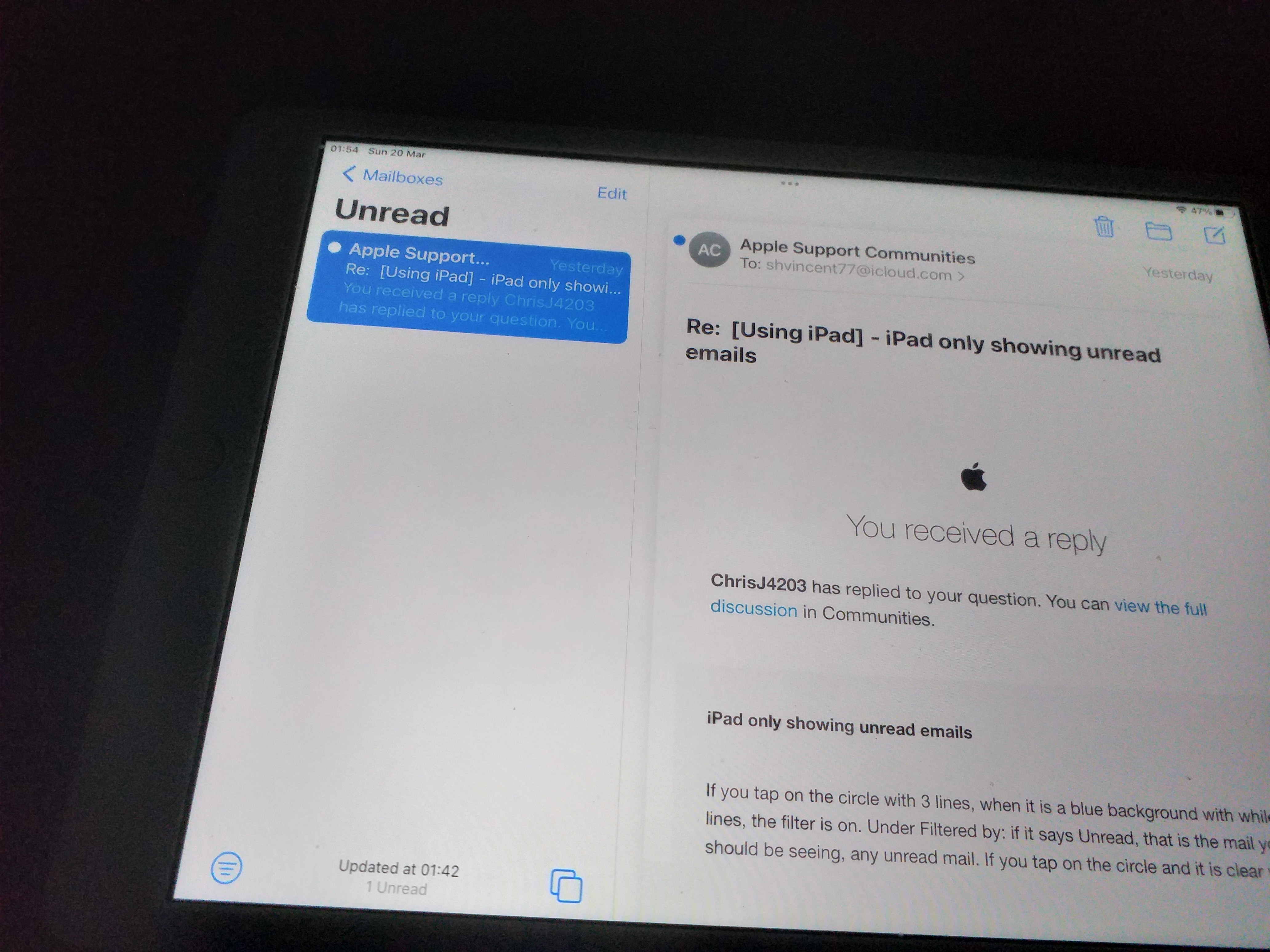 IPad Only Showing Unread Emails Apple Community